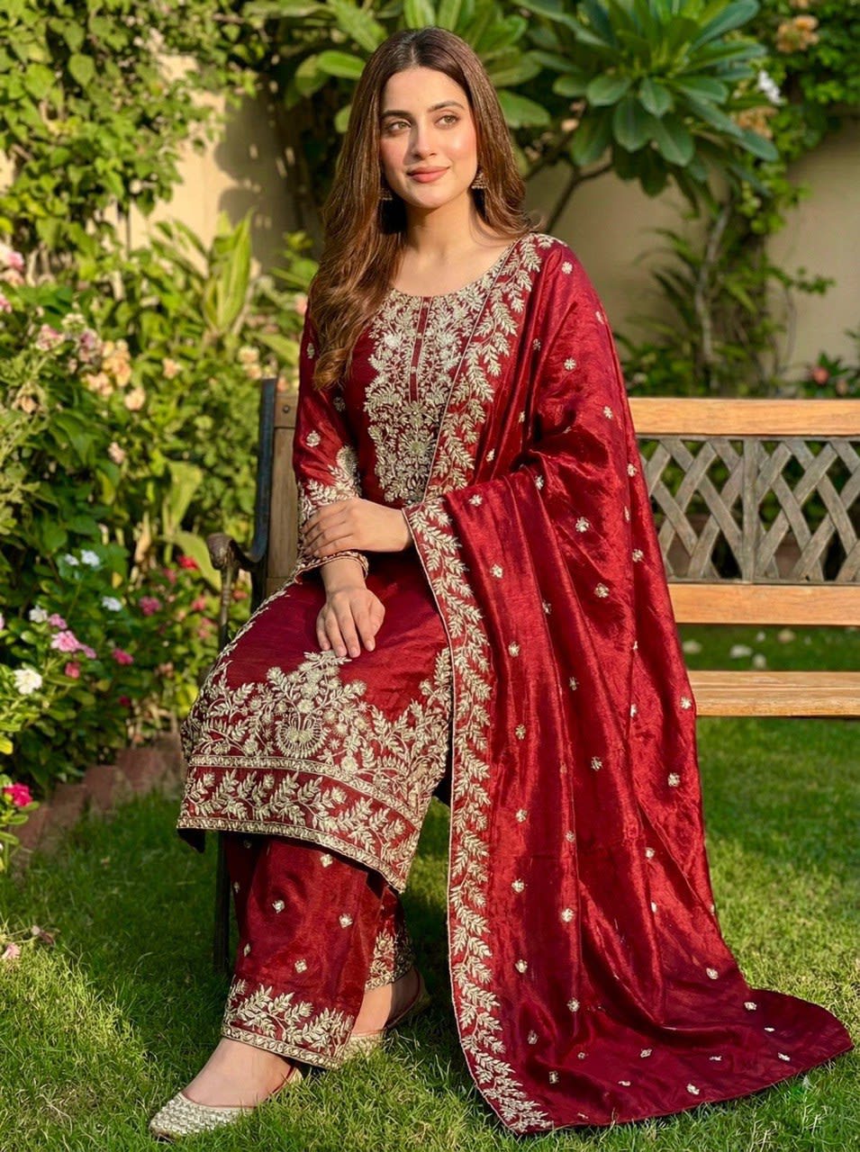 New Designer GMY Silk Top-Plazzo-Dupatta Set (Fully Stitched) - View 6