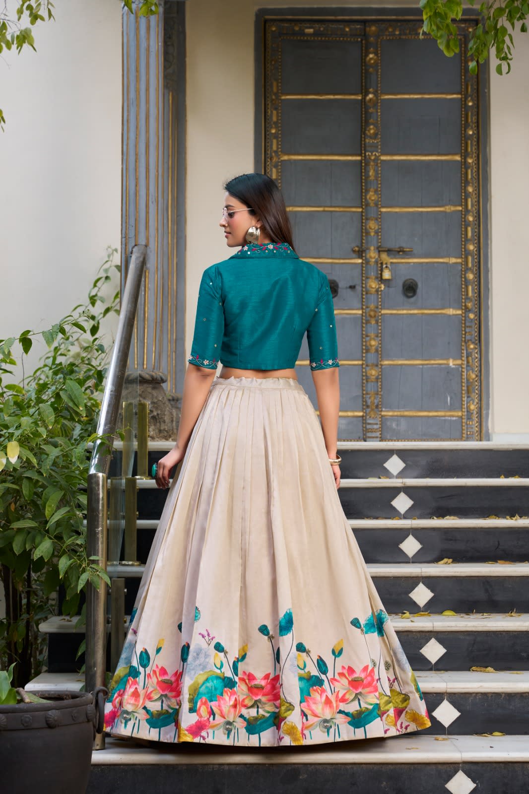 Co-ord Set Lehenga – Tasar Floral Elegance - View 3