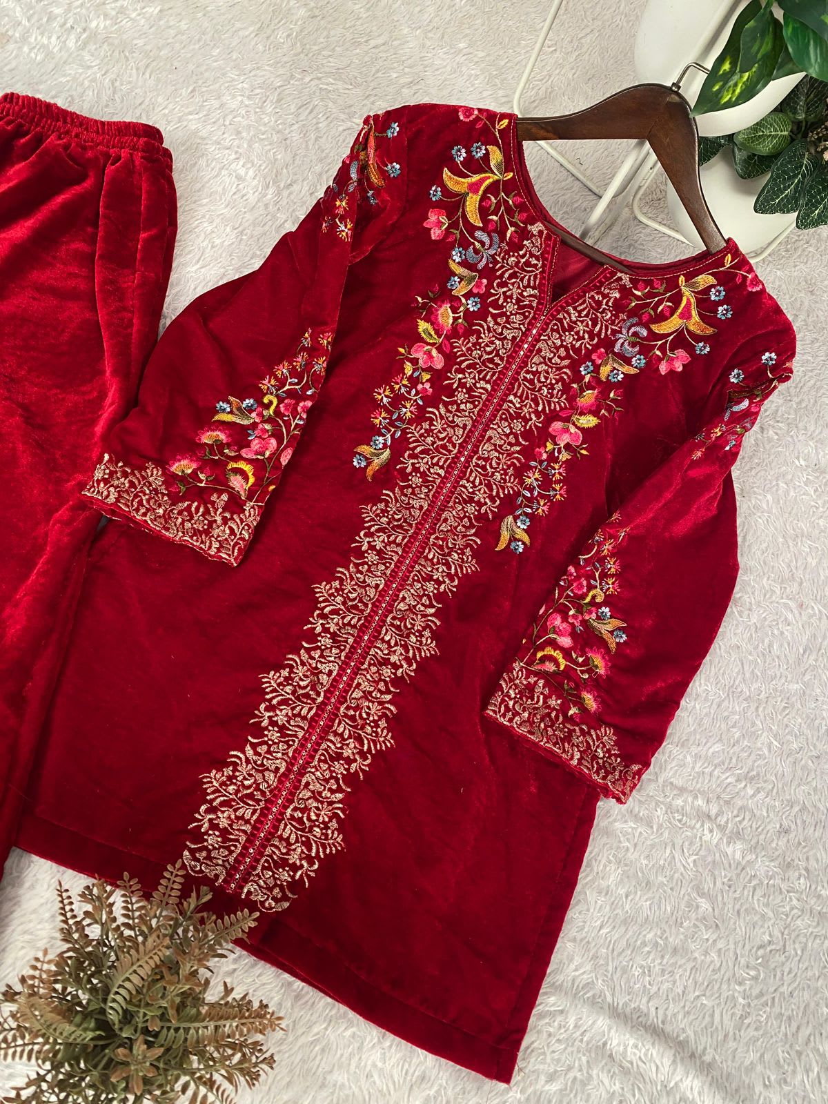 Winter Special Velvet Designer Co-Ord Set - View 3
