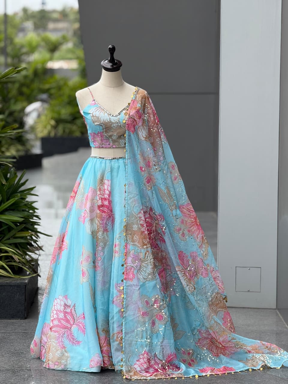 Premium Pure Organza Lehenga Set – Real Mirror & Embroidery Work - View 3