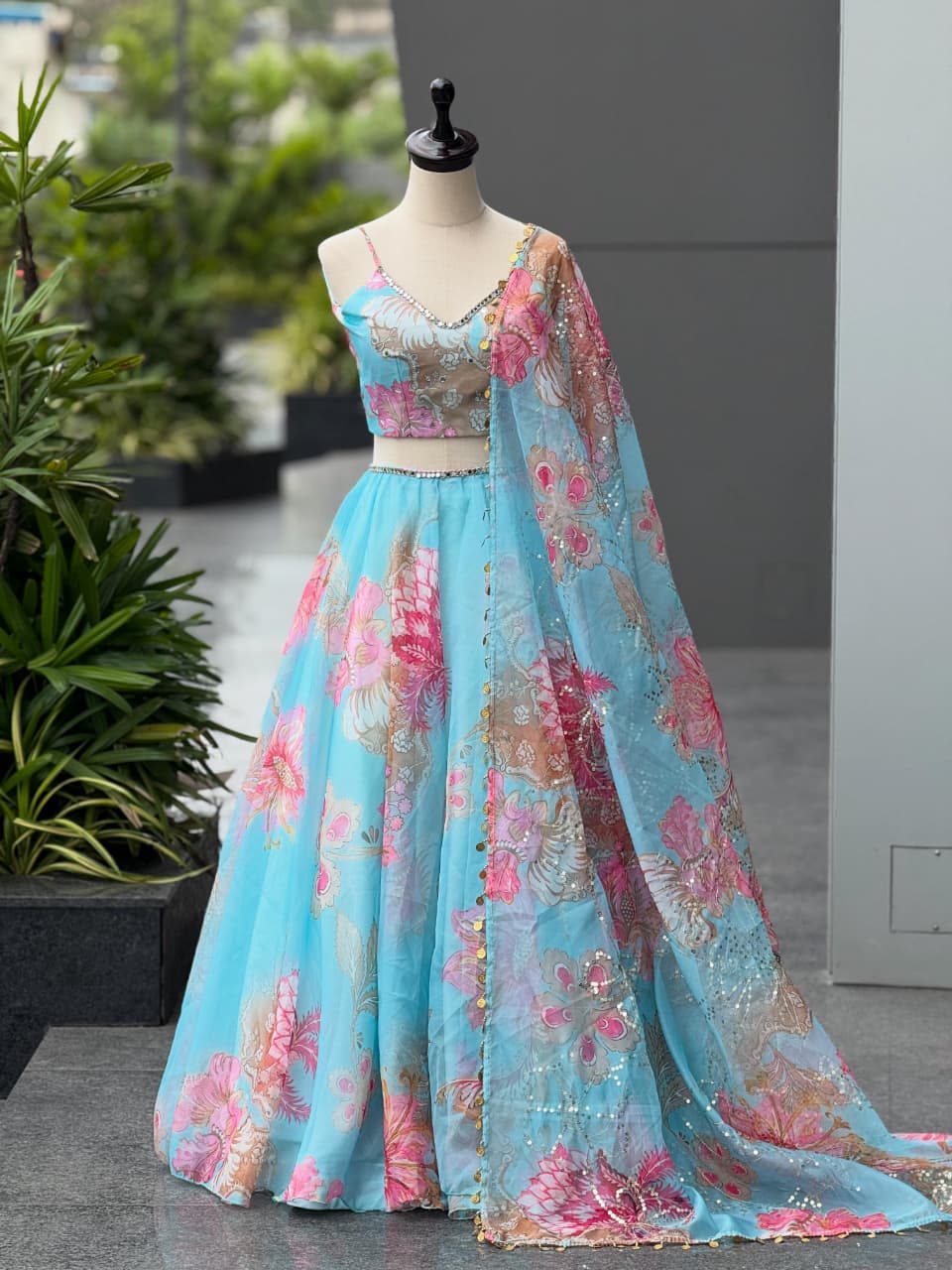 Premium Pure Organza Lehenga Set – Real Mirror & Embroidery Work - View 5