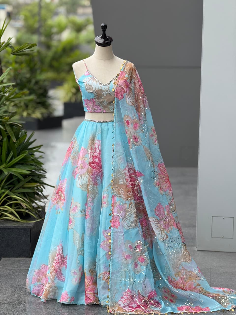 Premium Pure Organza Lehenga Set – Real Mirror & Embroidery Work - View 4