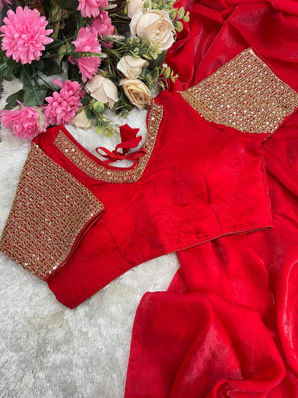 Soft & Elegant Space Silk Saree with Hand-Embroidered Blouse - View 2
