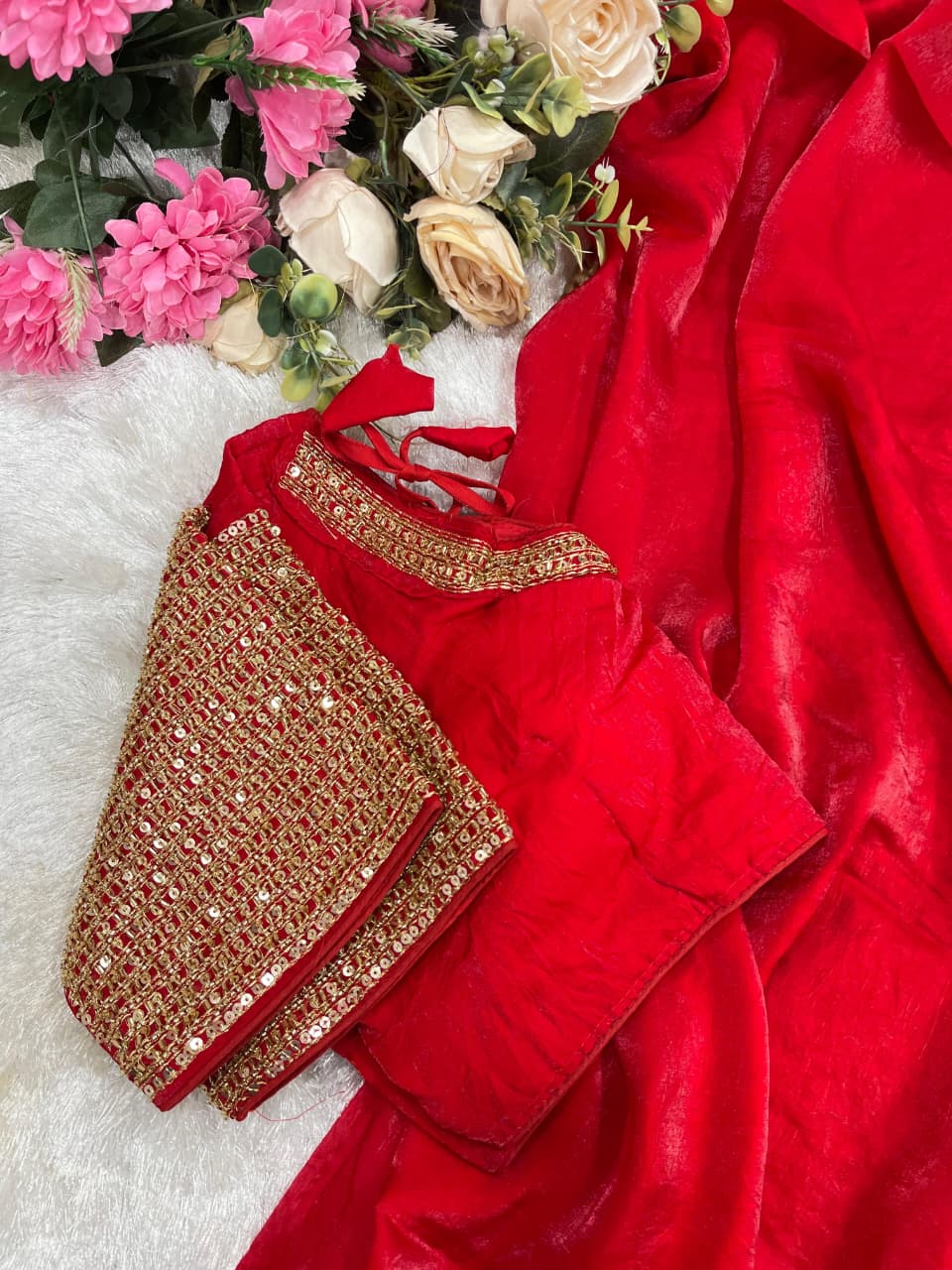 Soft & Elegant Space Silk Saree with Hand-Embroidered Blouse - View 4