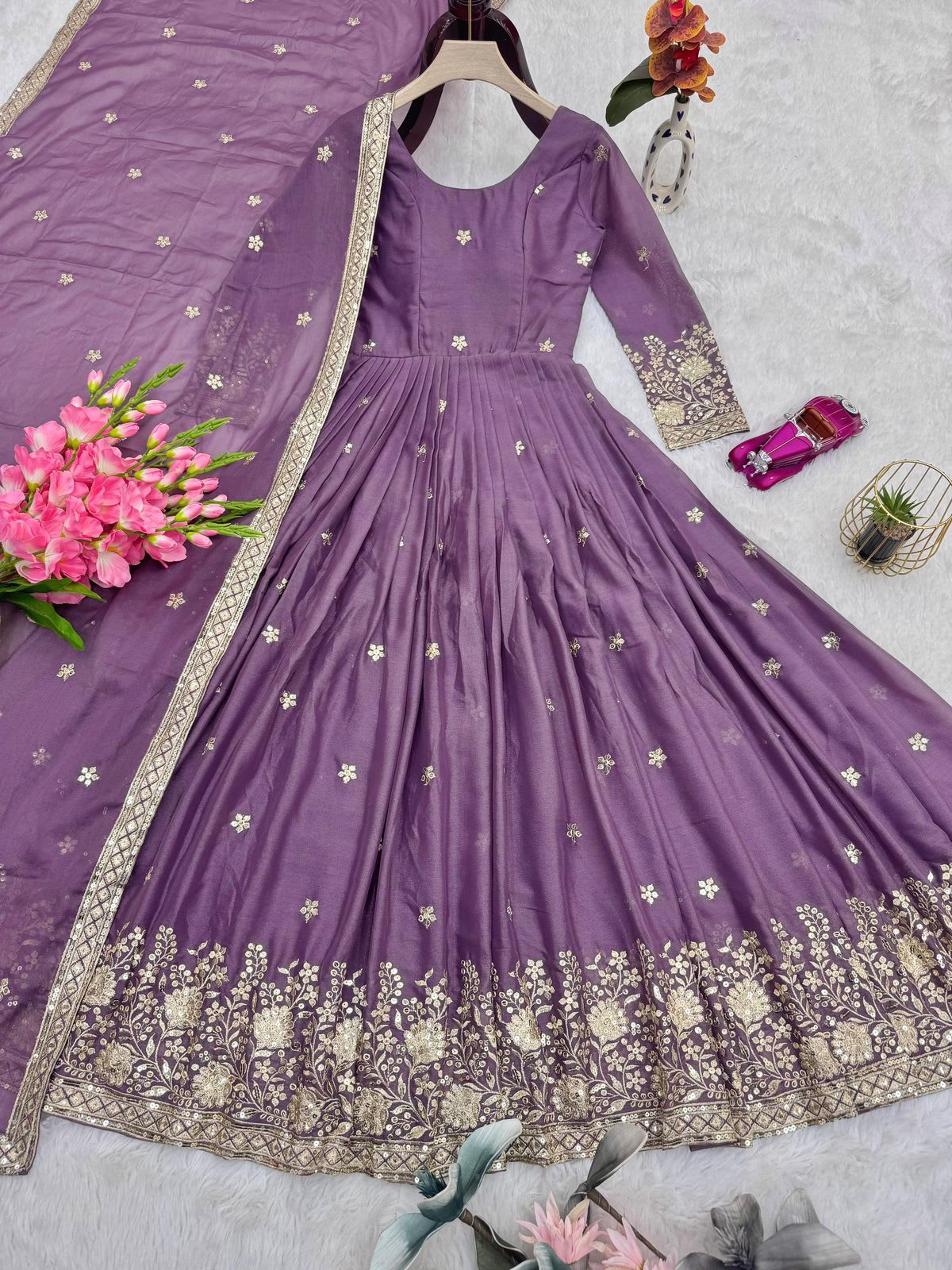 Designer Embroidered Gown with Dupatta - View 6