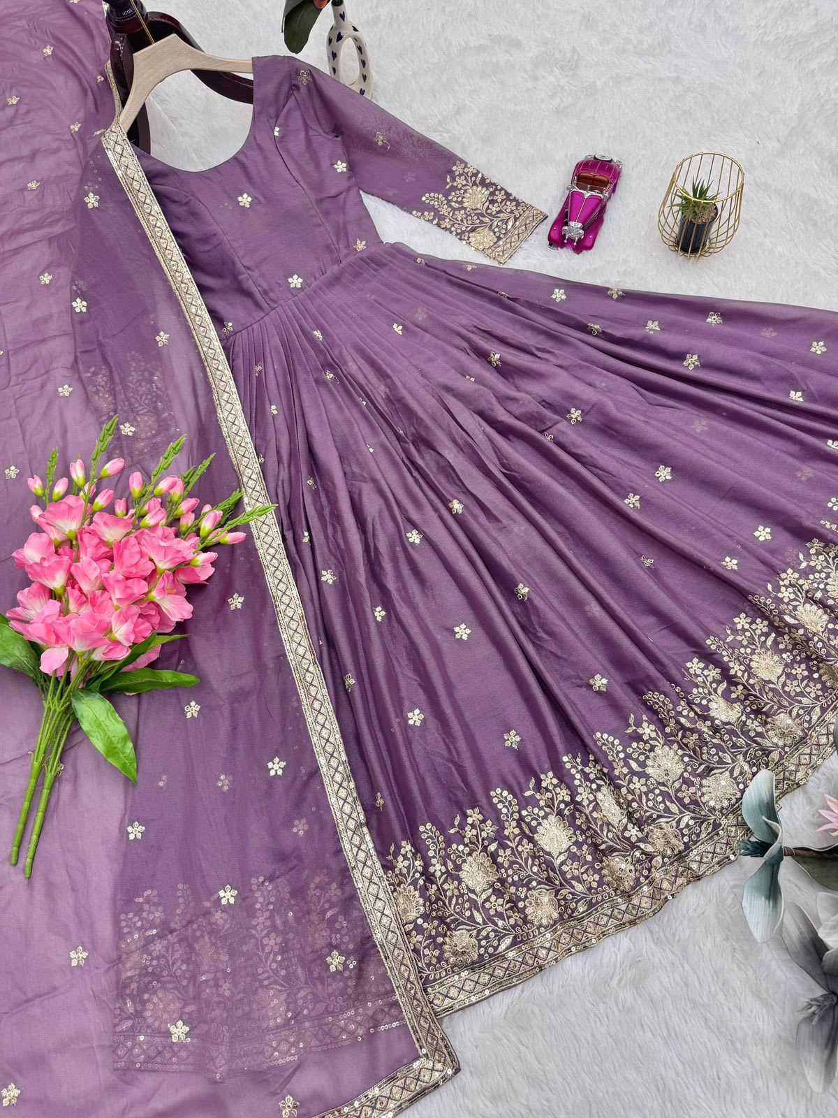 Designer Embroidered Gown with Dupatta - View 3