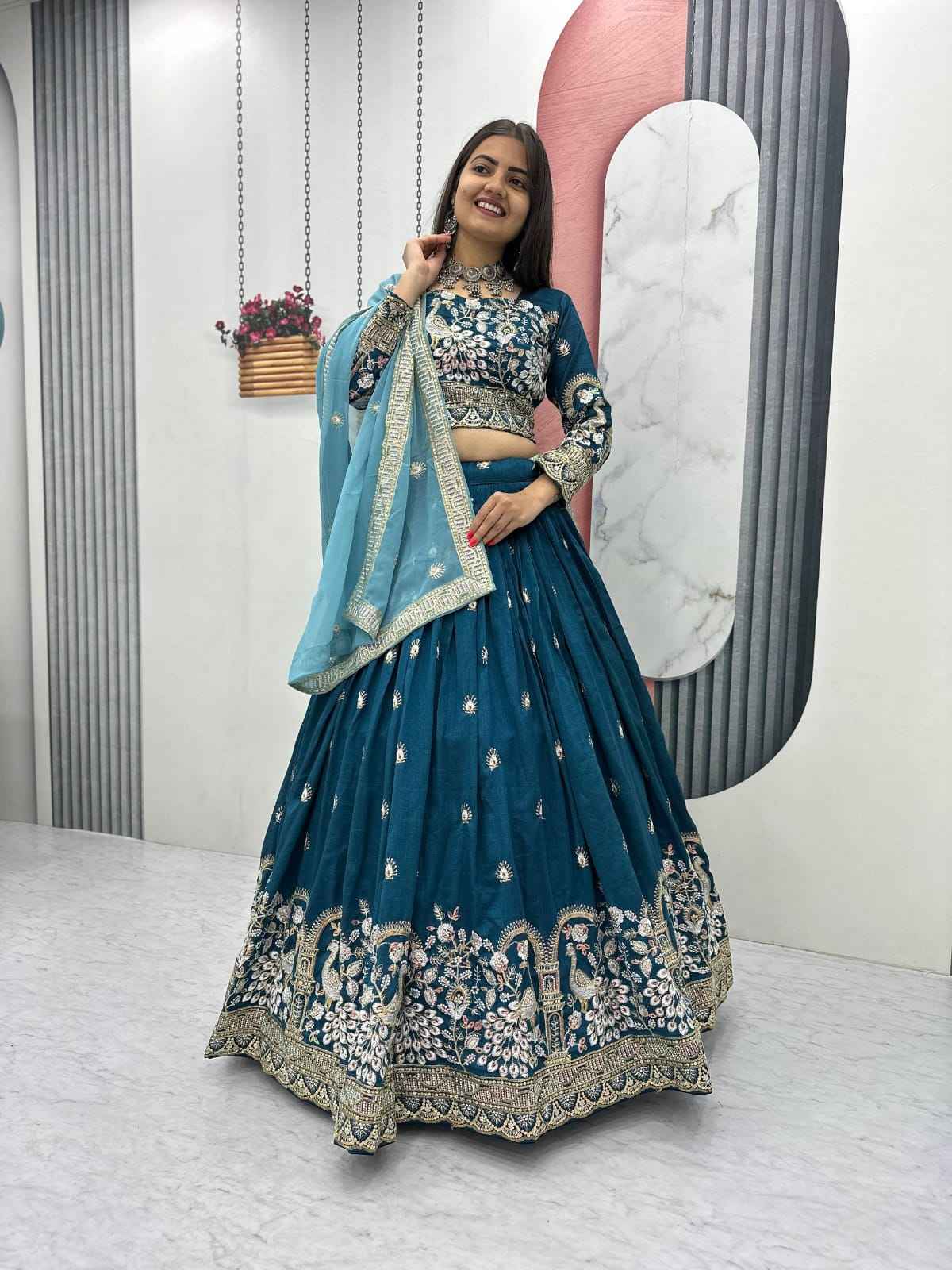 Vichitra Silk Heavy Embroidery Thread And Sequence Work Lehenga Choli - View 4