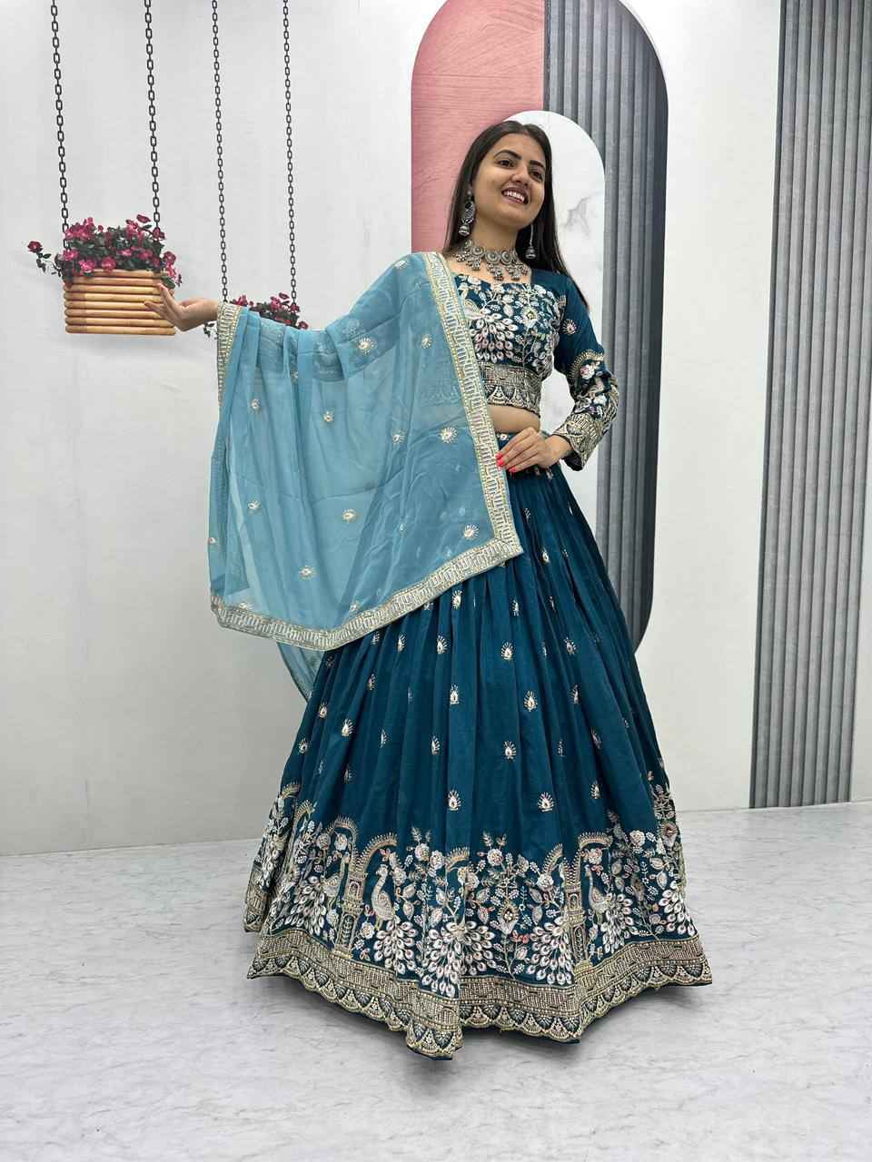 Vichitra Silk Heavy Embroidery Thread And Sequence Work Lehenga Choli - View 3