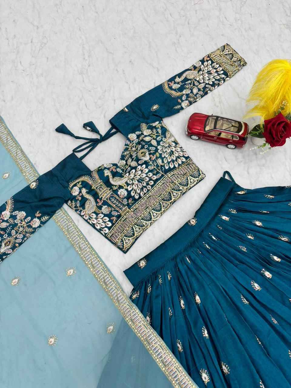 Vichitra Silk Heavy Embroidery Thread And Sequence Work Lehenga Choli - View 2