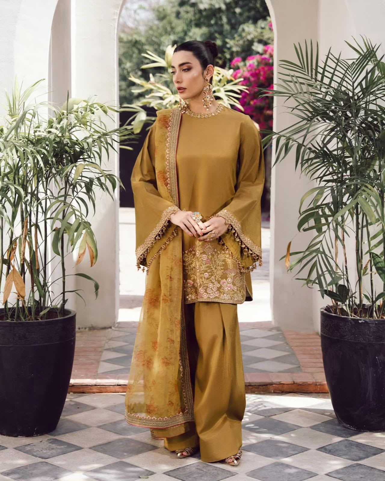 New Designer Collection – French Crepe Silk Top, Farshi Pant & Dupatta Set - View 3