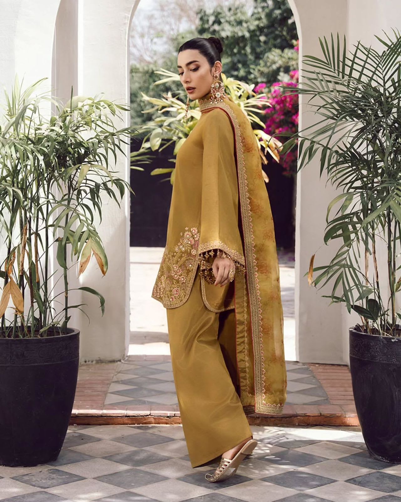 New Designer Collection – French Crepe Silk Top, Farshi Pant & Dupatta Set - View 4