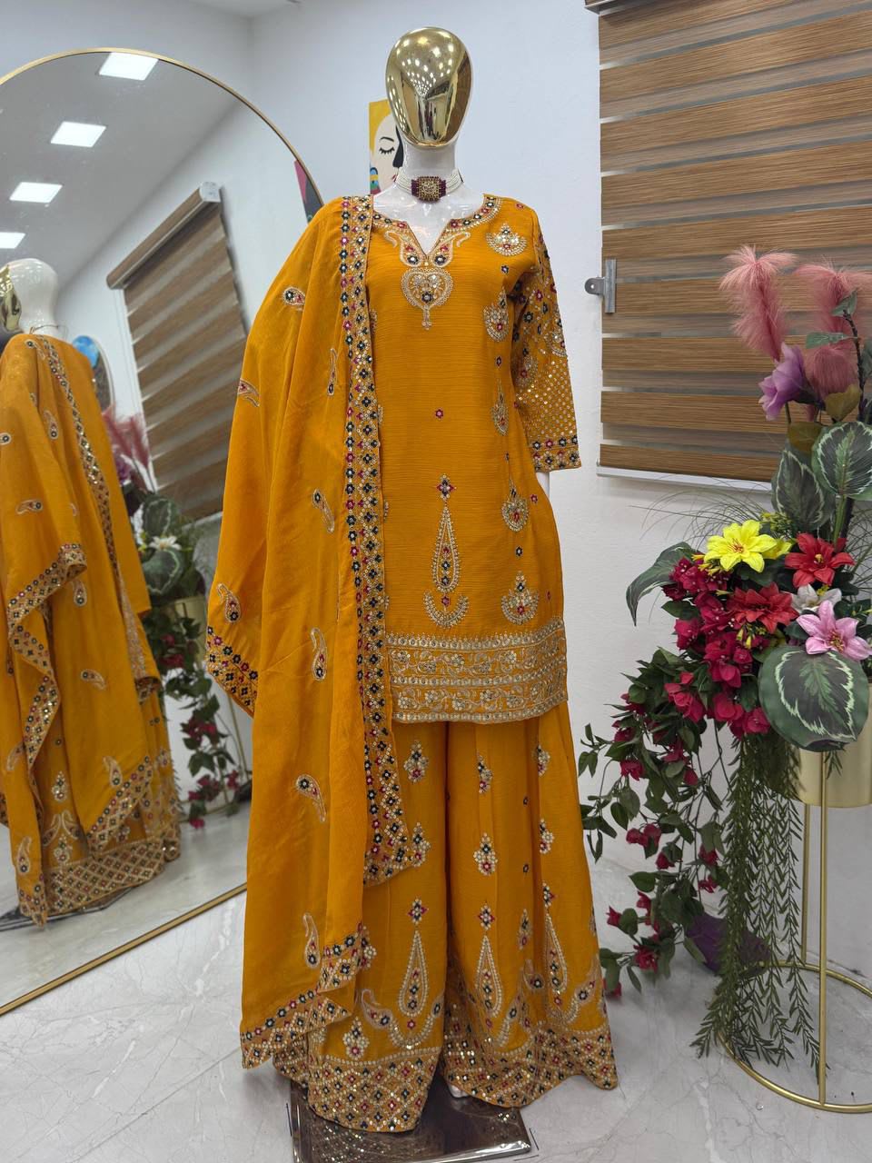 Haldi & Pooja Special Sharara Suit & Dupatta Set - View 4