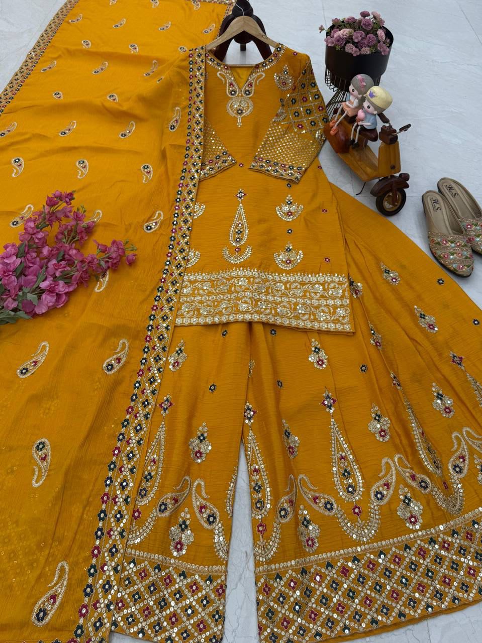 Haldi & Pooja Special Sharara Suit & Dupatta Set - View 5