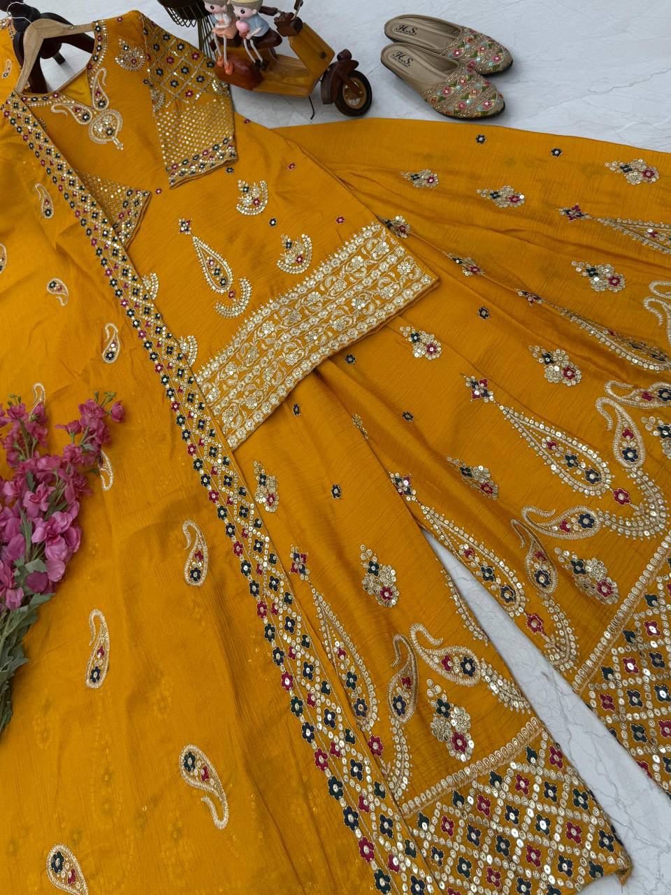 Haldi & Pooja Special Sharara Suit & Dupatta Set - View 6