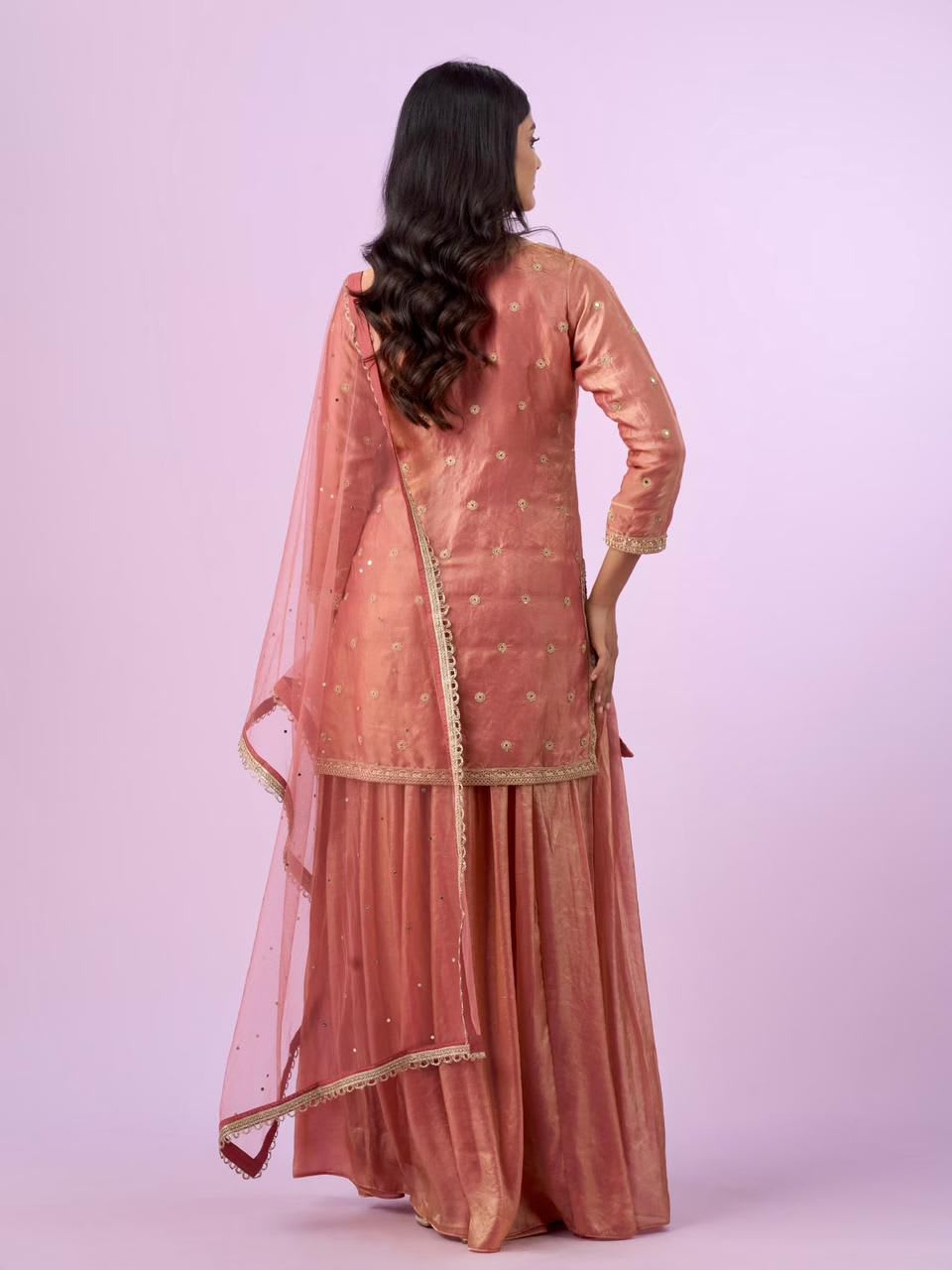 New Designer Party Top, Palazzo & Dupatta Set - View 5