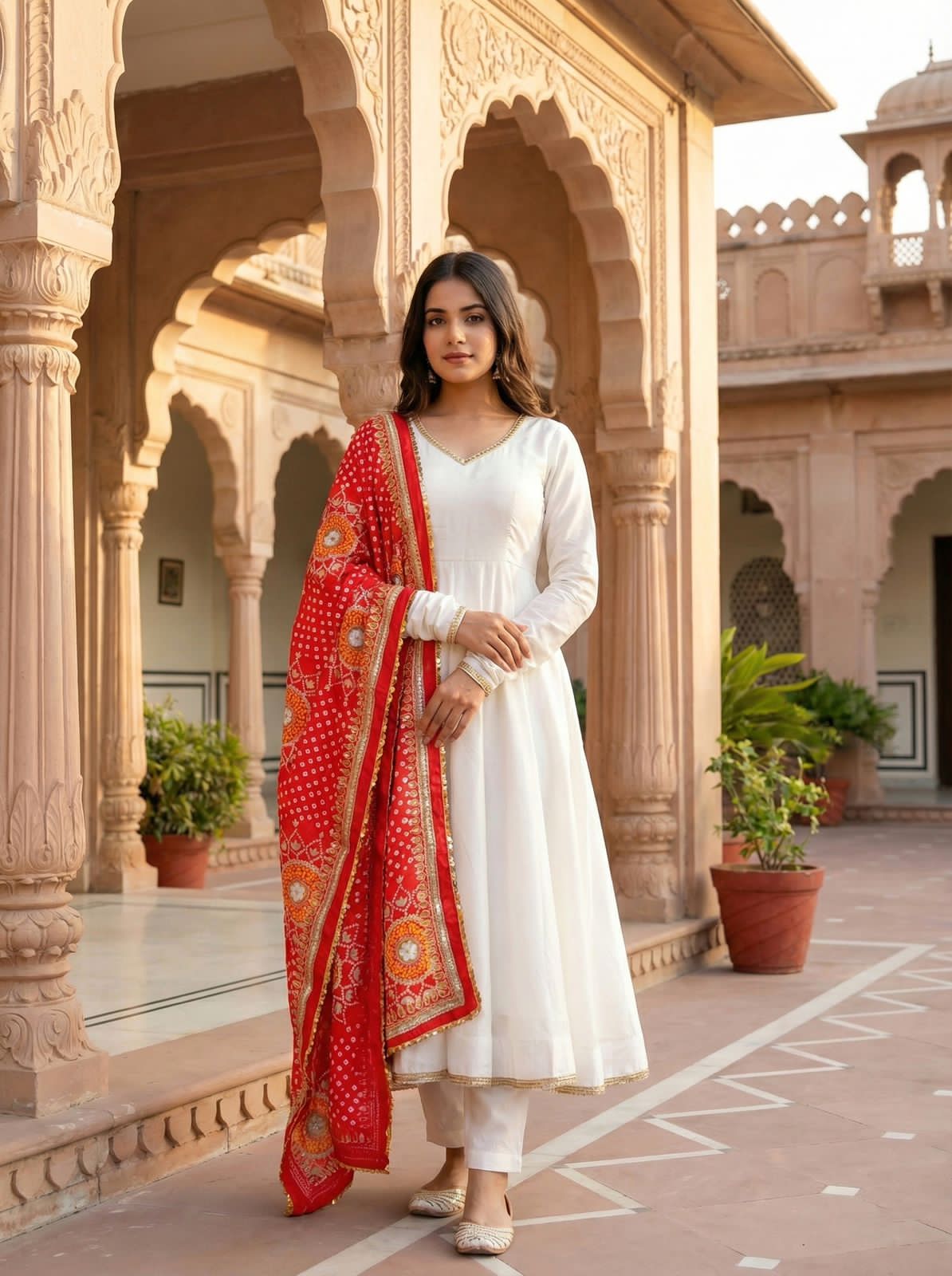 Designer Roman Silk Gown Set with Dupatta - View 5