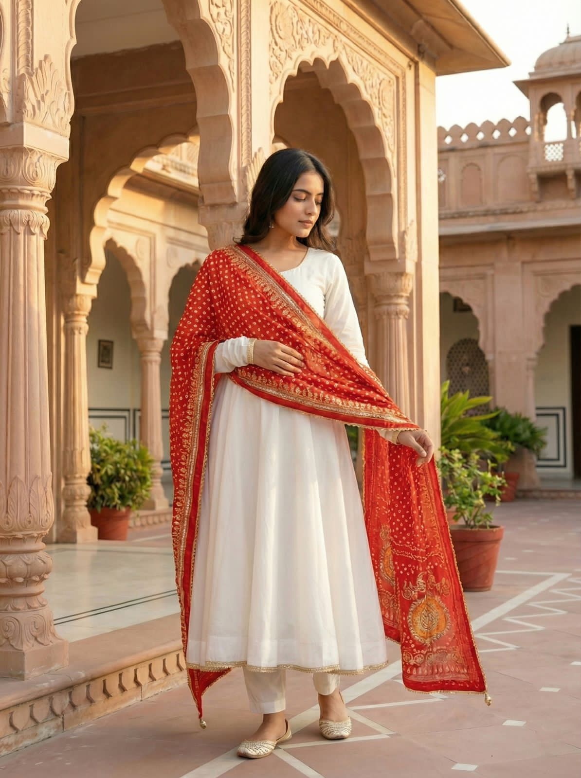 Designer Roman Silk Gown Set with Dupatta - View 4