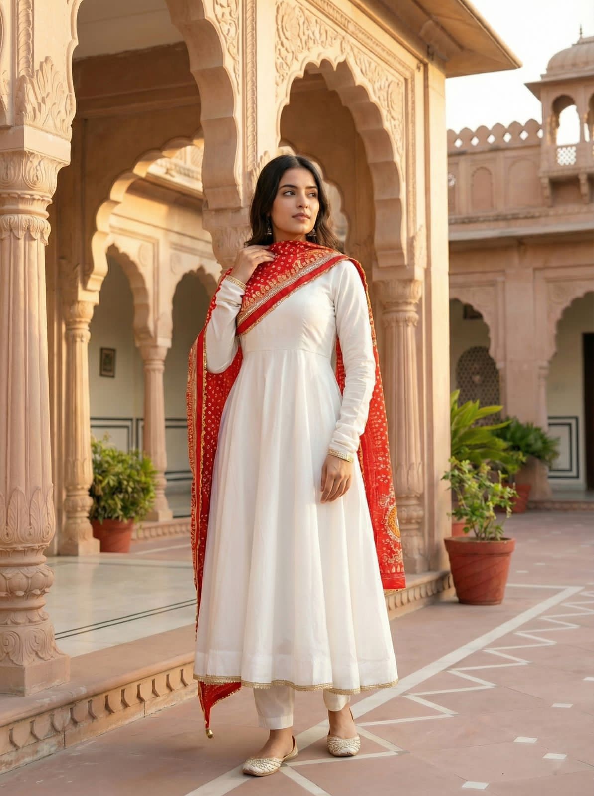 Designer Roman Silk Gown Set with Dupatta - View 3