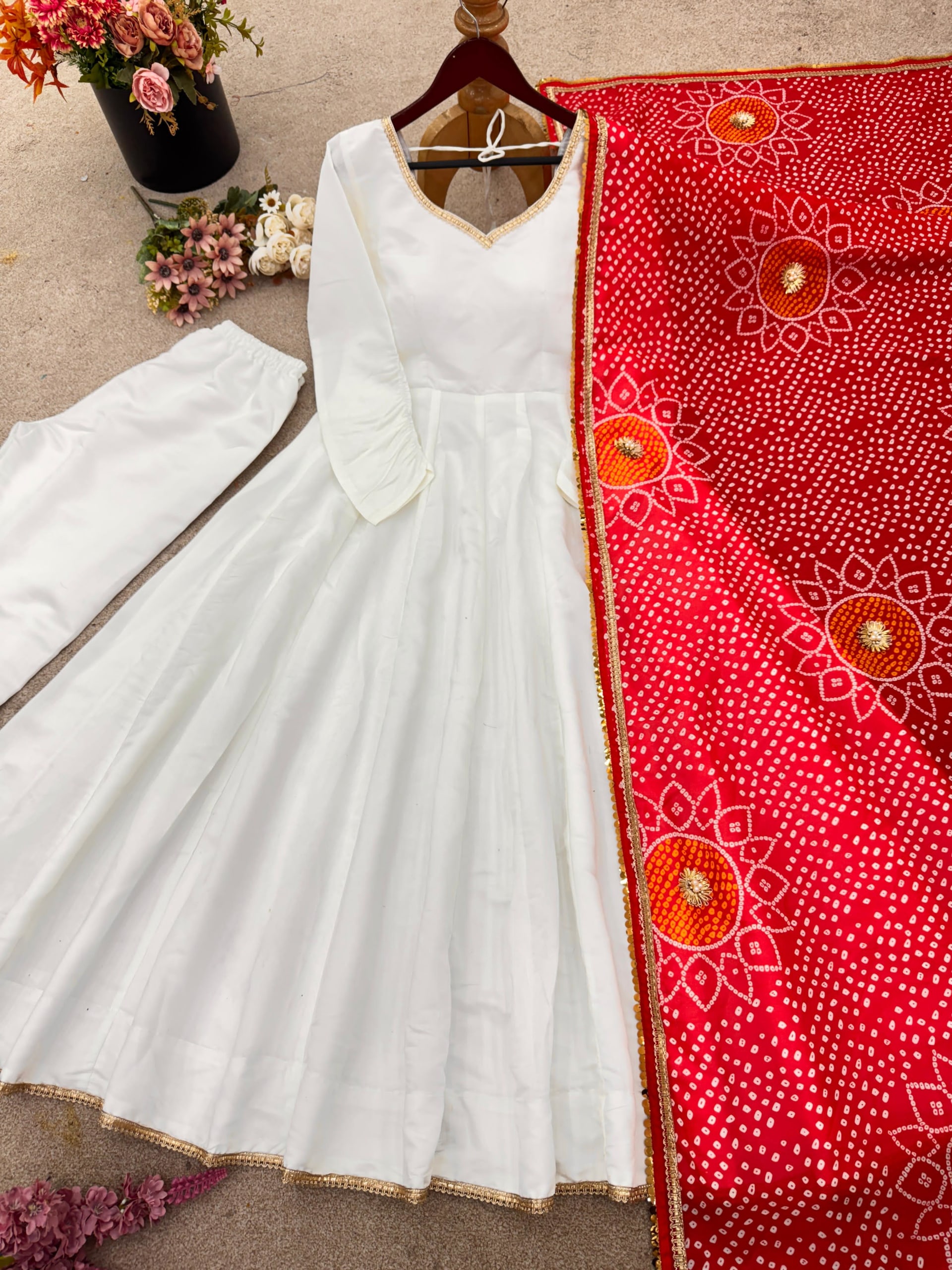 Designer Roman Silk Gown Set with Dupatta - View 6