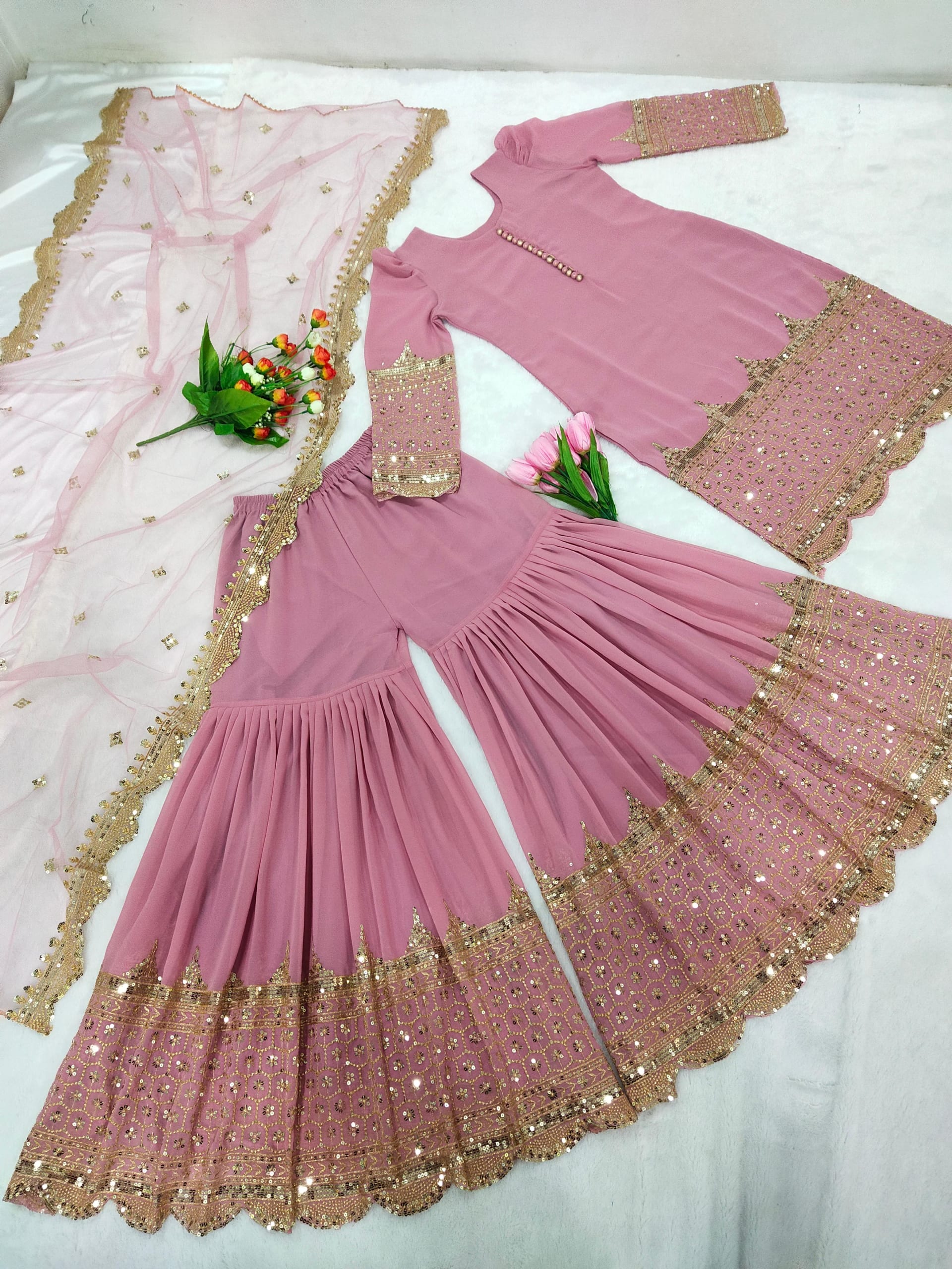 DN-250 – Elegant Embroidered Sequin Designer Sharara Set - View 5