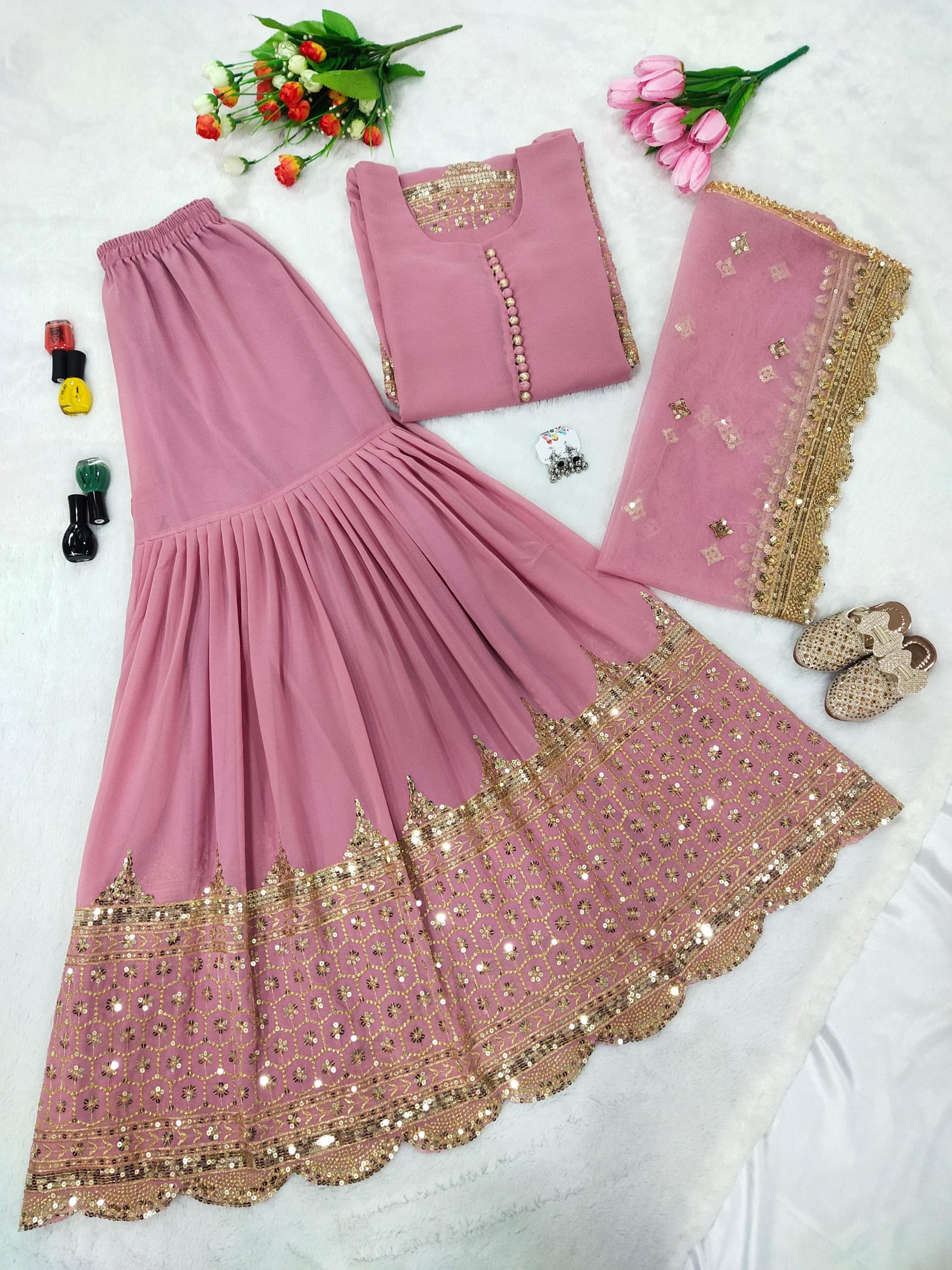 DN-250 – Elegant Embroidered Sequin Designer Sharara Set - View 6