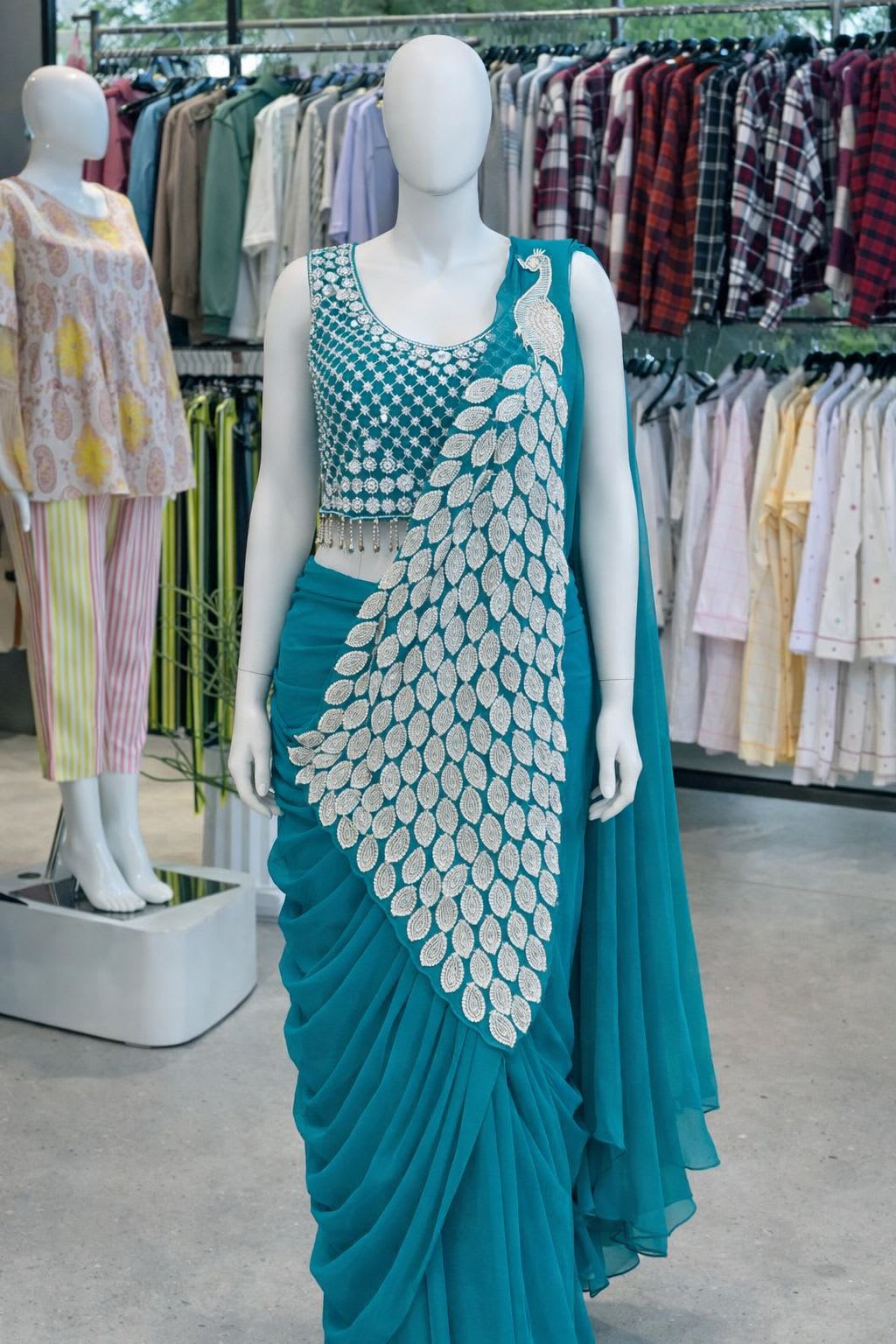 New Super Trending Embroidery Sequence Ready-to-Wear Saree - Second View