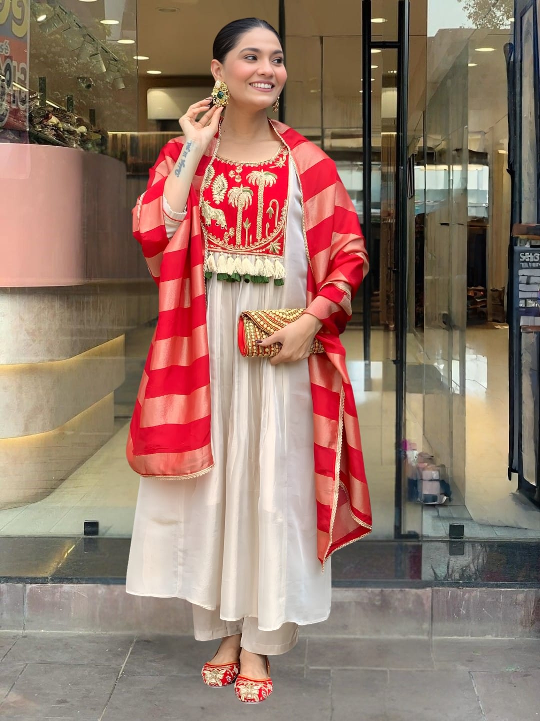 New Launch – Silk Embroidered Flared Kurta Set