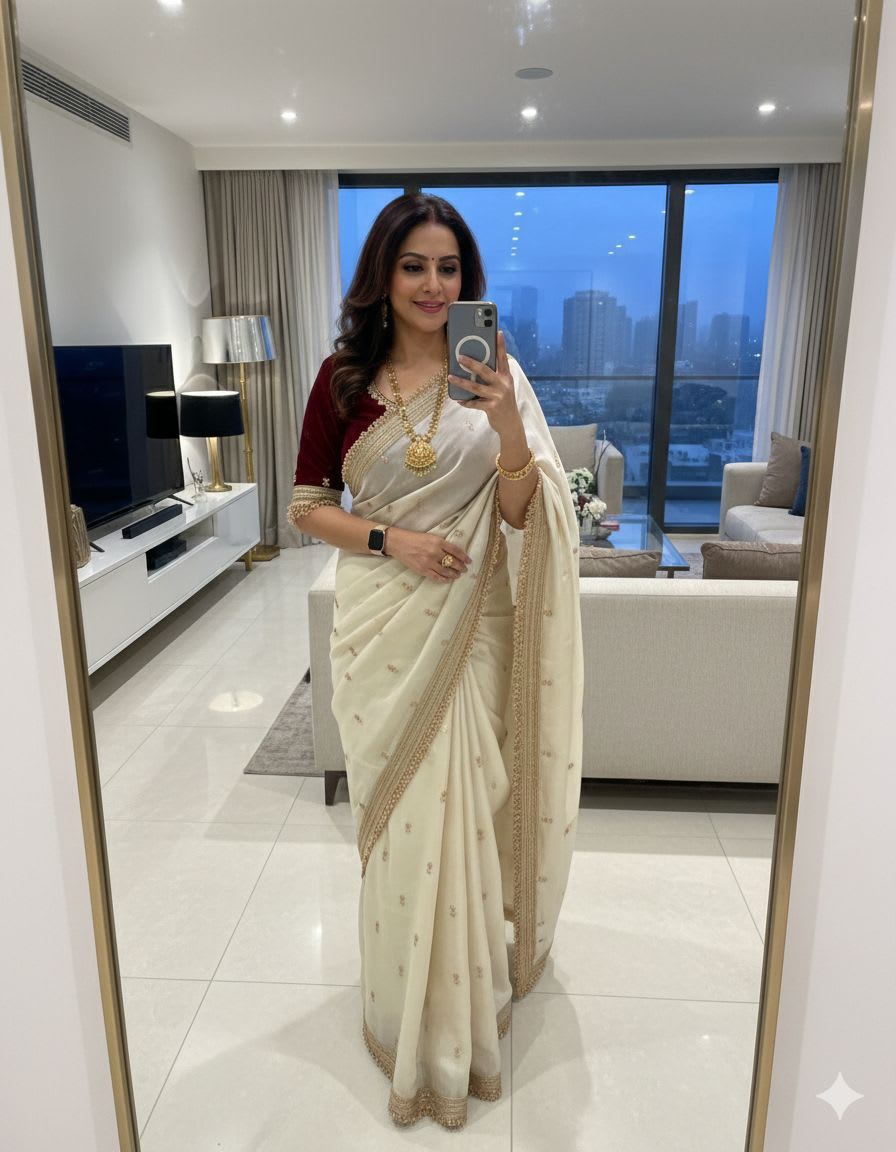 Designer Space Satin Saree - View 4