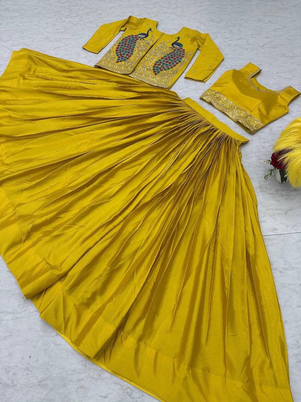 Haldi and Festival Special Crop Top with Jacket Set - View 4
