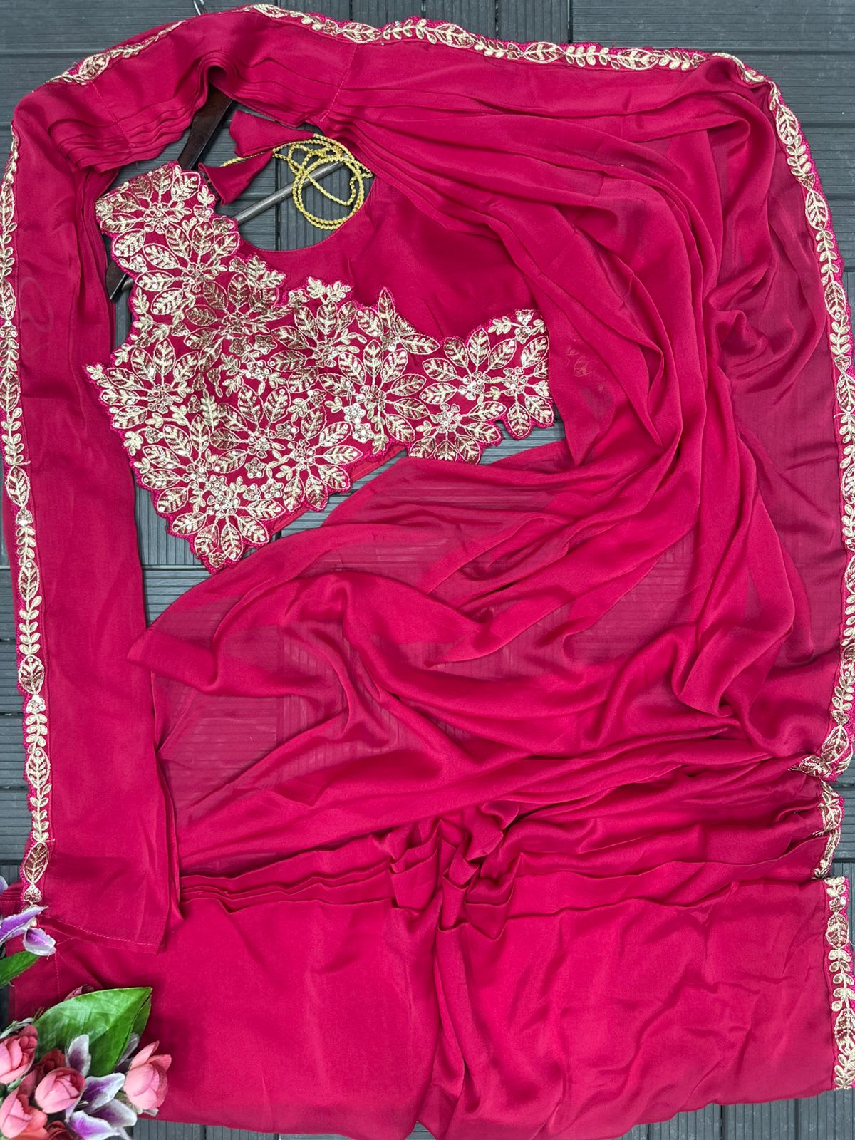 Super Trending Embroidery Cording Ready-to-Wear Saree - View 6
