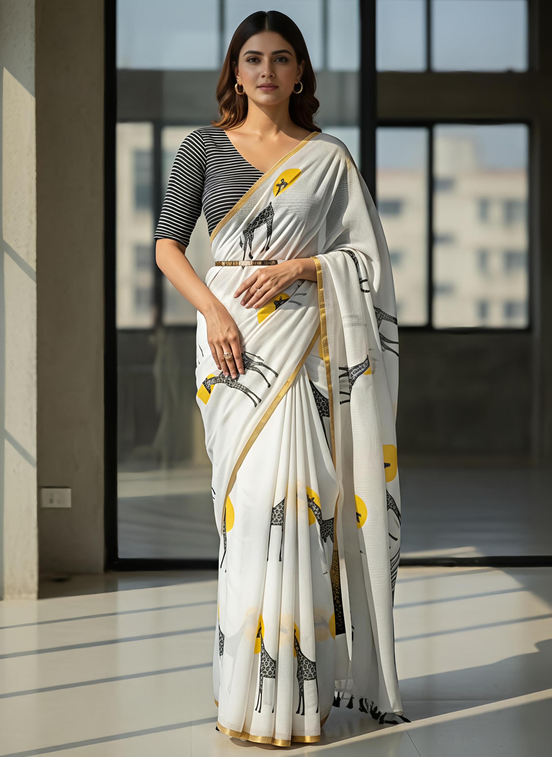Pure Soft Linen Cotton Digital Print Saree - View 3