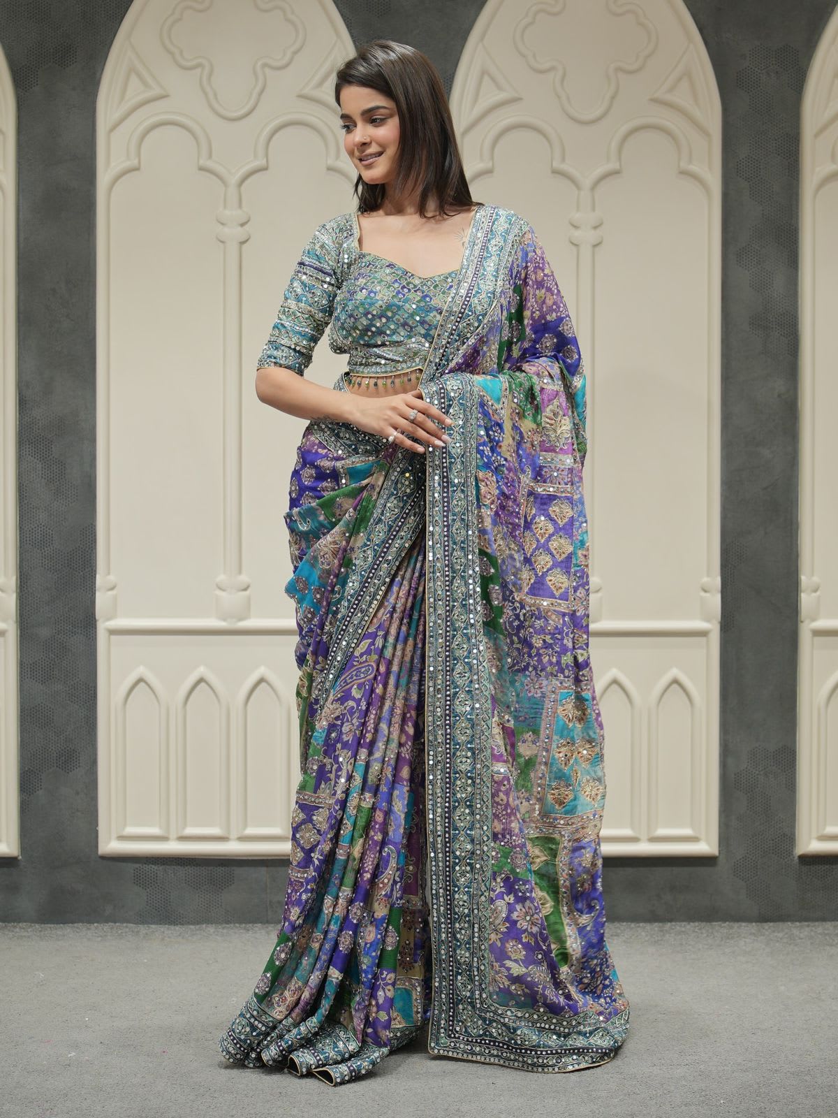 Designer Mirror Work Saree - Bollywood - View 3