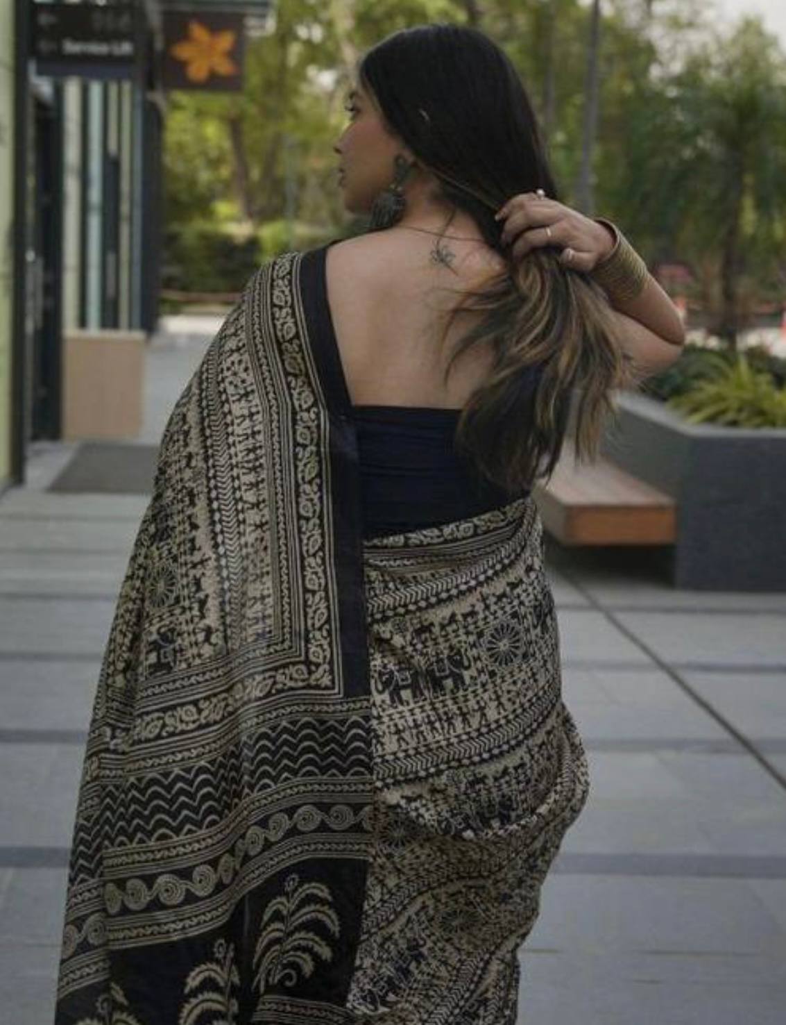 Ikkat Print Cotton Silk Saree - View 3