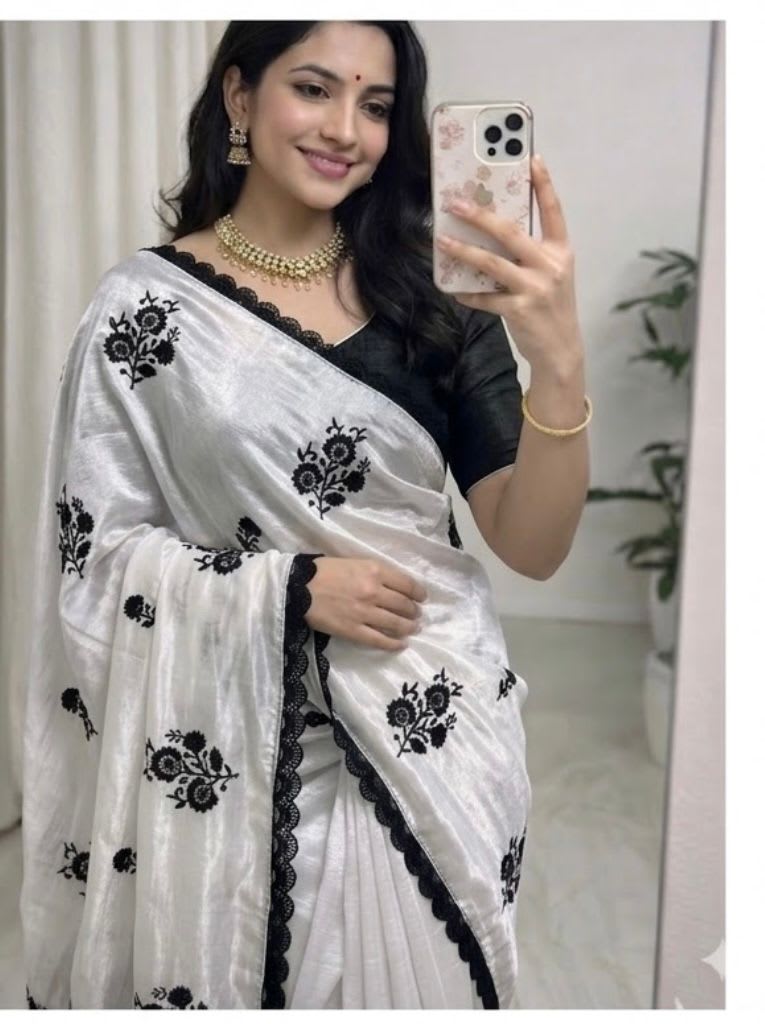 Chainon Silk Saree with Embroidery & Sequins Border – Budget Special Collection