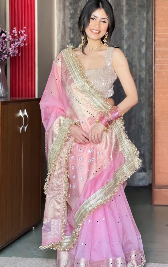 Banarasi Soft Glass Tissue Silk Mirror Work Saree - Banarasi soft Glass Tissue Silk Saree