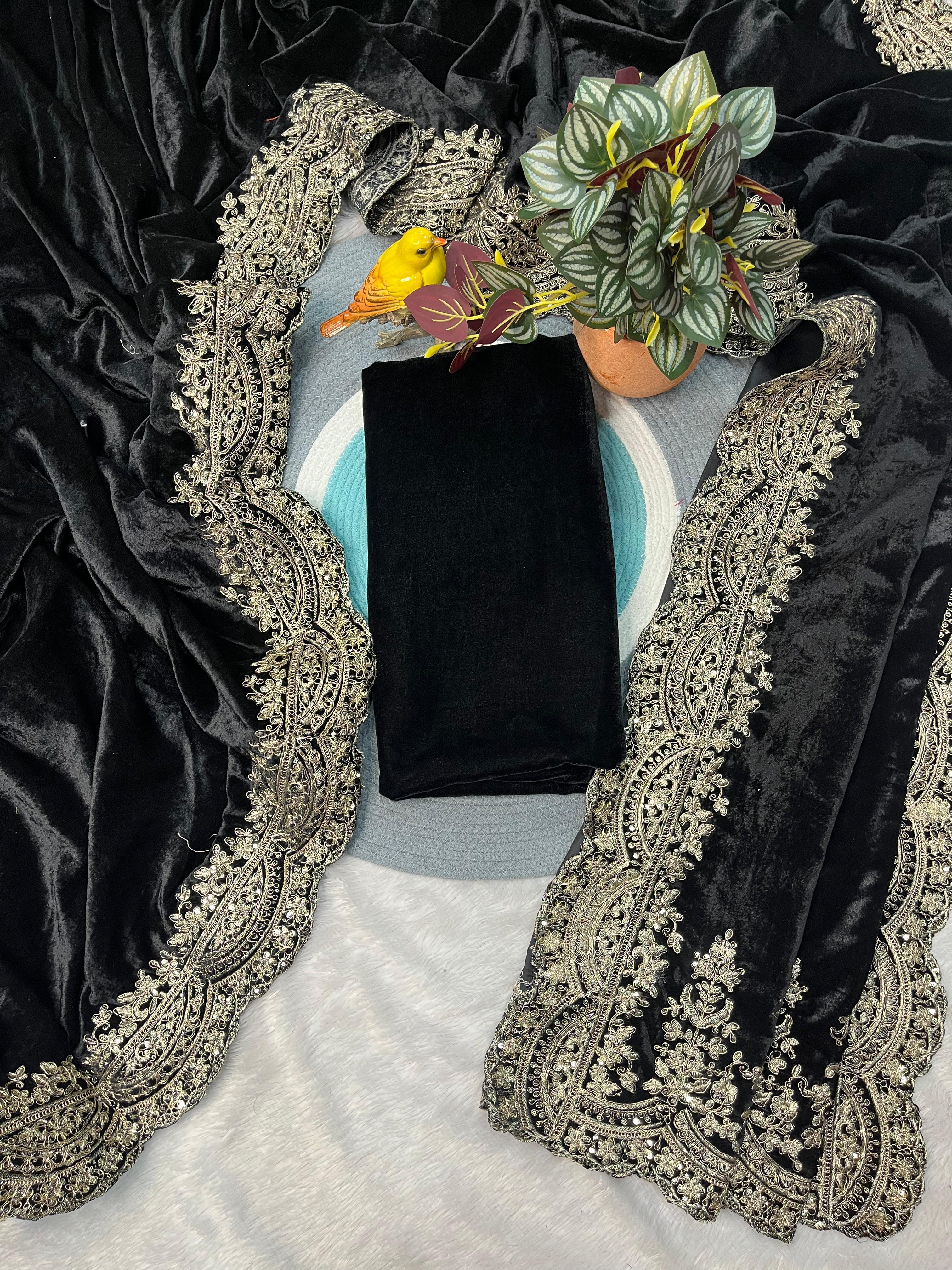 Luxurious Pure Viscose Velvet Designer Saree - View 5