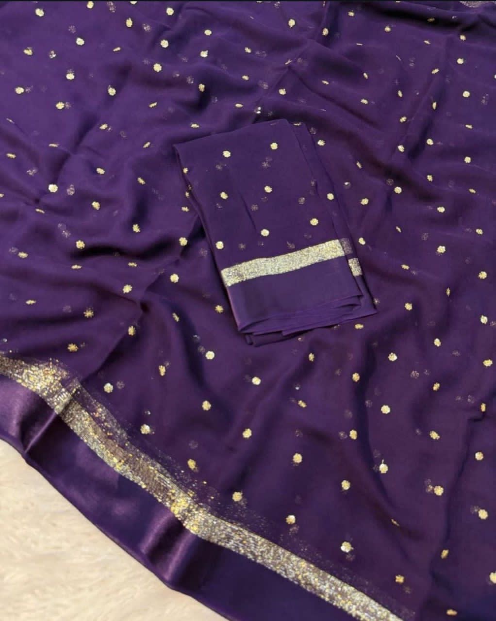 Pure Satin Patta Viscose Georgette Saree with Fancy Sequins Work - View 7