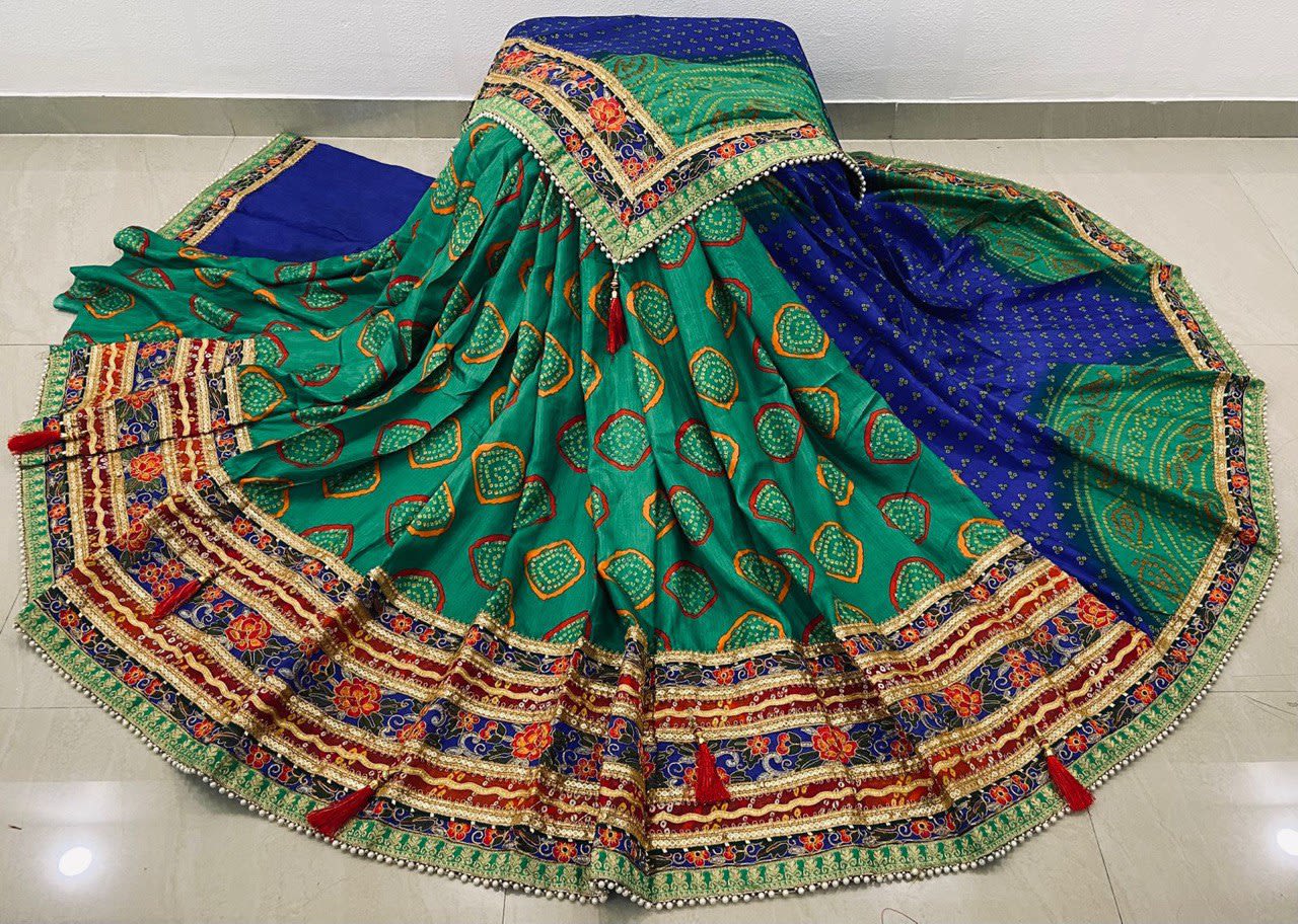 Premium Bandhej Moss Chiffon Saree - Gota Patti - View 4