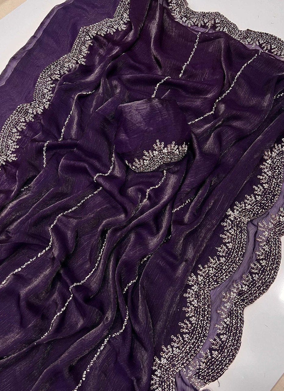 Fendy Chiffon Saree with Jarkhan Diamond Work - View 4