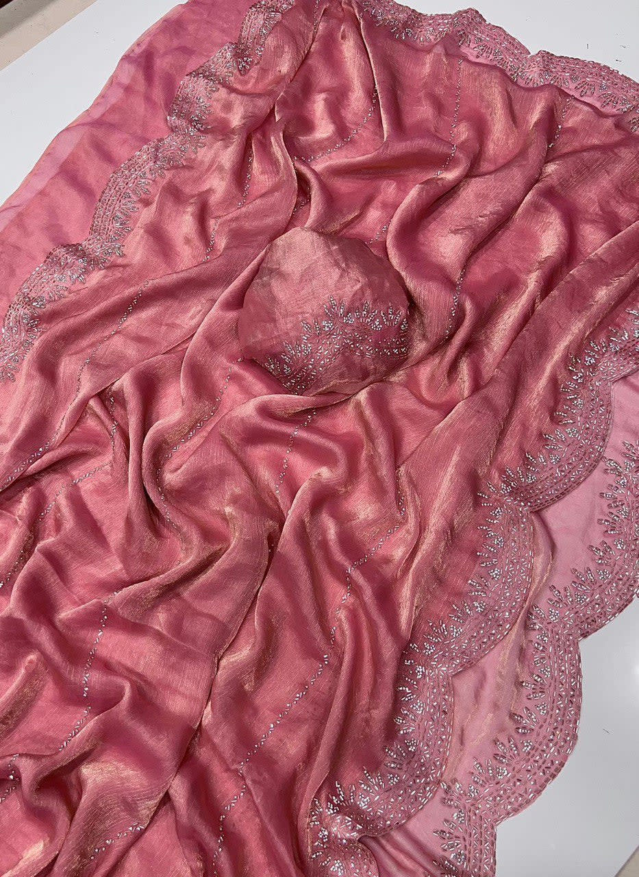 Fendy Chiffon Saree with Jarkhan Diamond Work - View 7