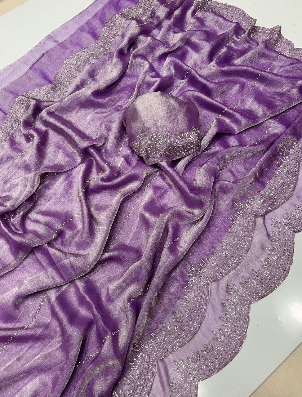 Fendy Chiffon Saree with Jarkhan Diamond Work - View 8