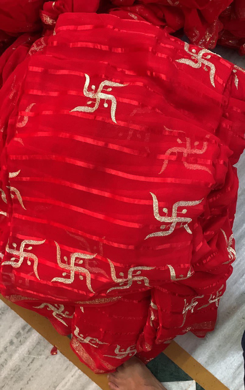 Beautiful Swastik Design Pure Viscose Georgette Saree - View 3