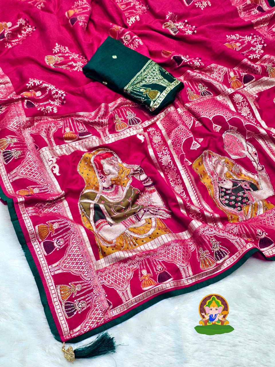 A Pure Dola Viscose Meenakari Zecard Saree with Dulhan Design
