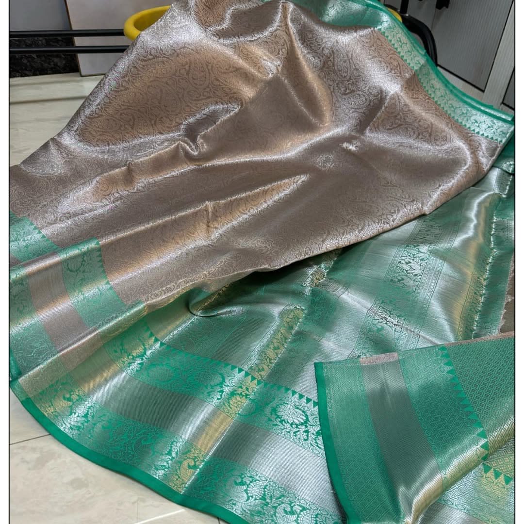 A Banarasi Zari Tissue Soft Saree with Contrast Colors