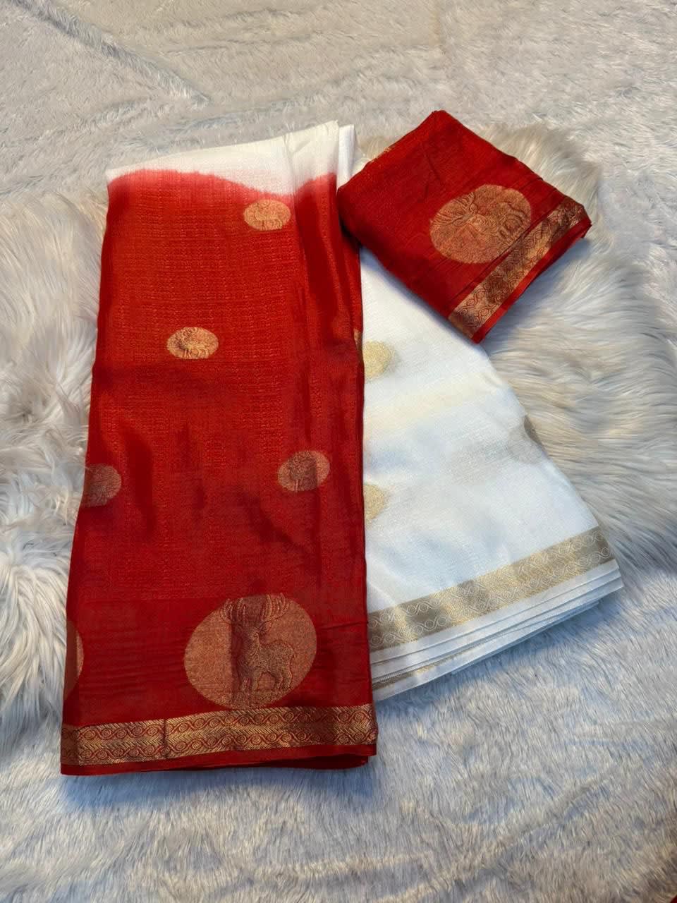 Pure Soft Viscose Khadi Silk Saree - White & Red Lovers Edition - View 3