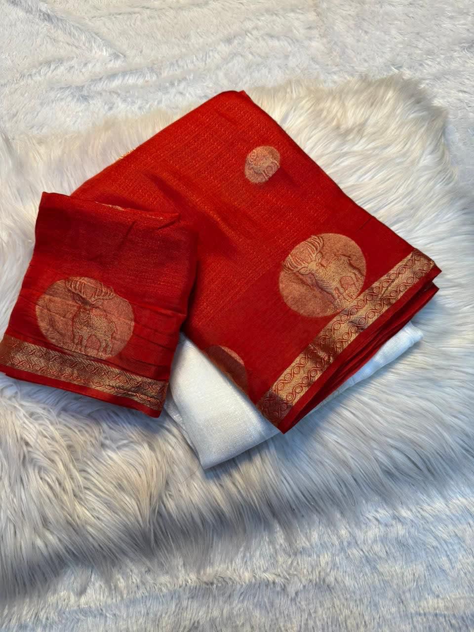 Pure Soft Viscose Khadi Silk Saree - White & Red Lovers Edition - View 4