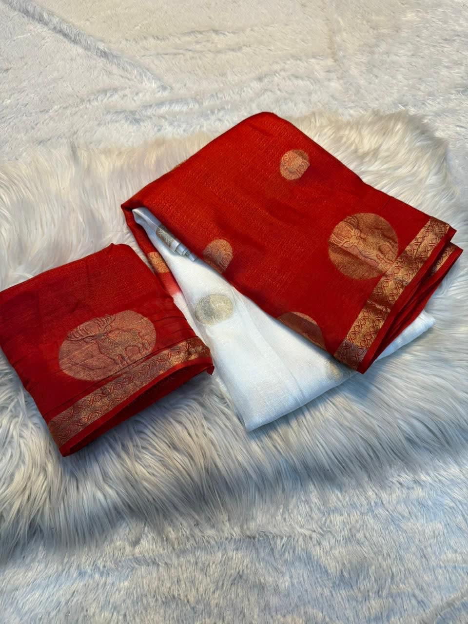 Pure Soft Viscose Khadi Silk Saree - White & Red Lovers Edition - View 5