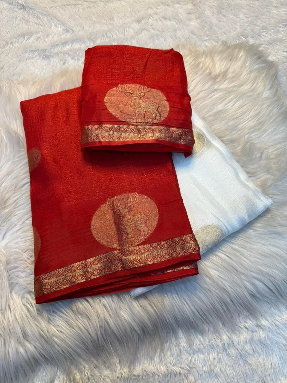 Pure Soft Viscose Khadi Silk Saree - White & Red Lovers Edition - View 6