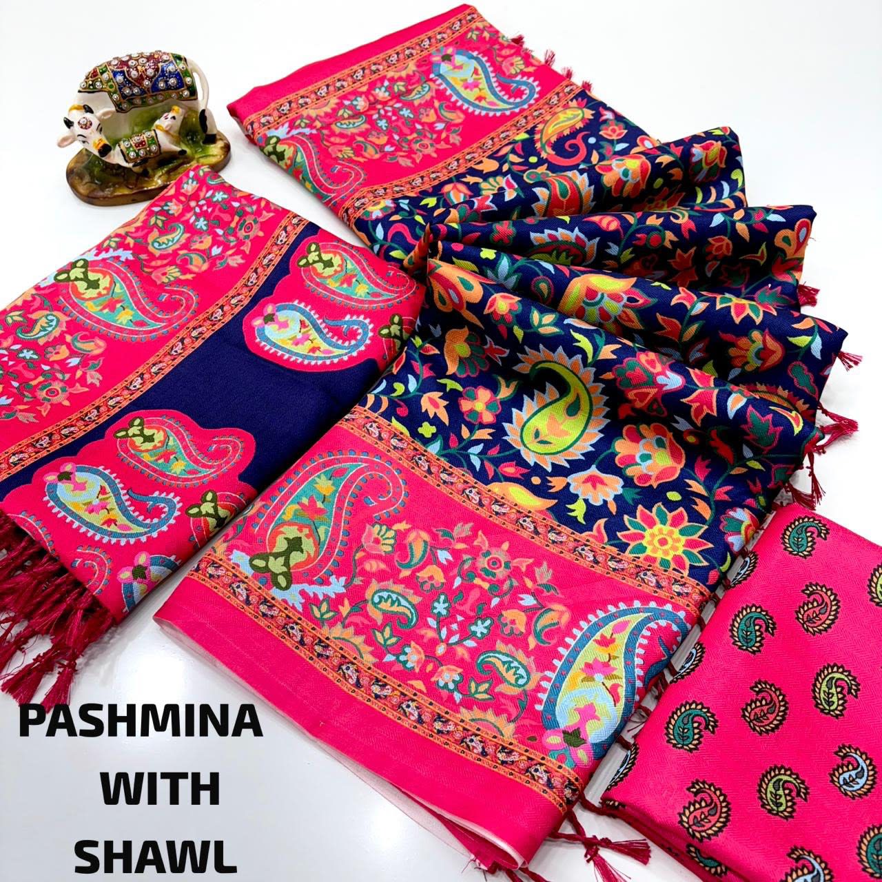 A Digital Premium Pashmina Saree with Shawl - Exclusive Hit Design