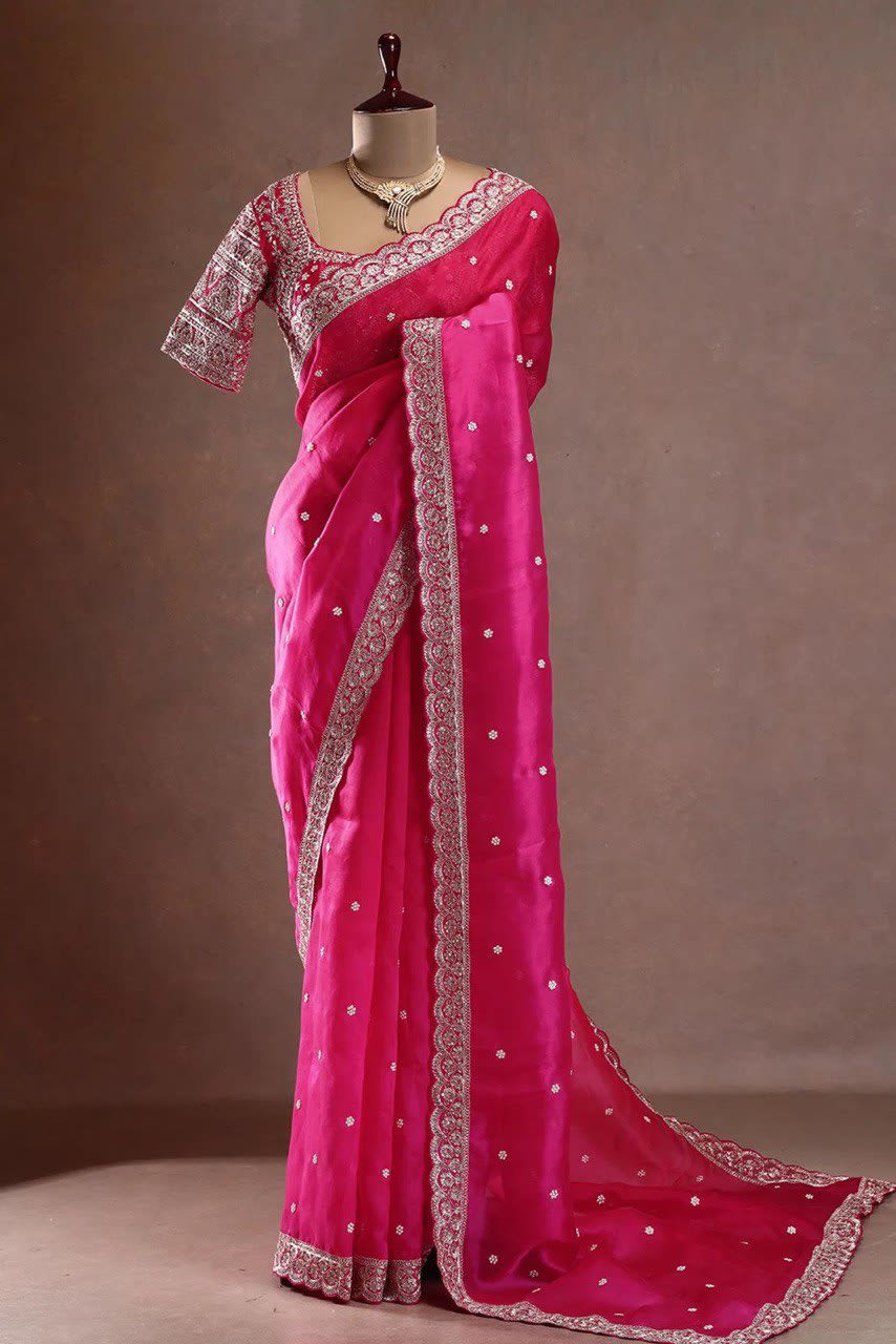 A Luxury Sparkling Sequins Embroidered Tebby Silk Partywear Saree
